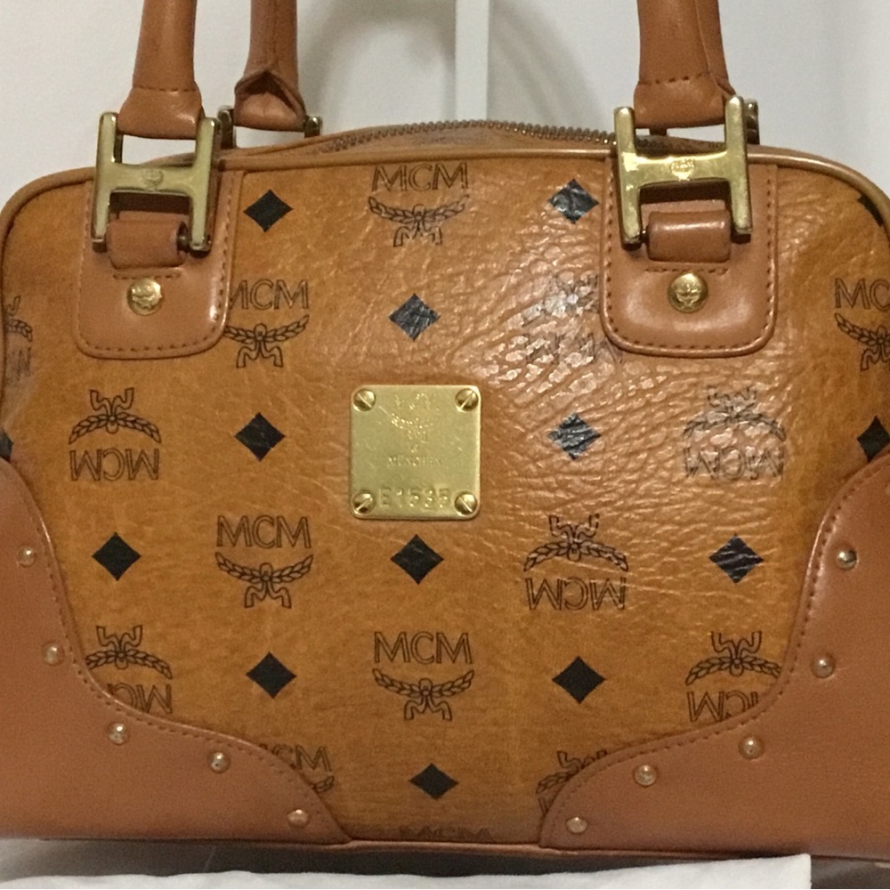 Authentic MCM Cognac Visetos Boston Bag With Dustbag - Picture 2 of 13